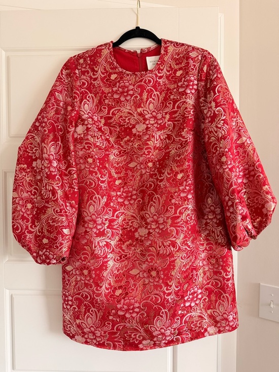 Tuckernuck Dresses & Skirts - Tuckernuck Hyacinth House Red Brocade Puff Sleeve Mini Dress Size S NWOT
